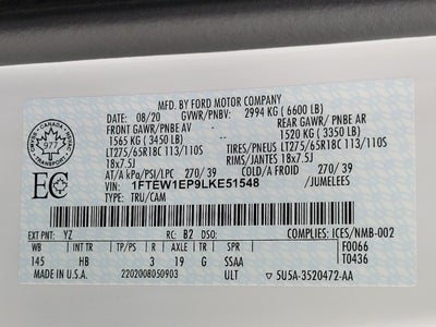 2020 Ford F-150 LARIAT 4WD SuperCrew 5.5' Box