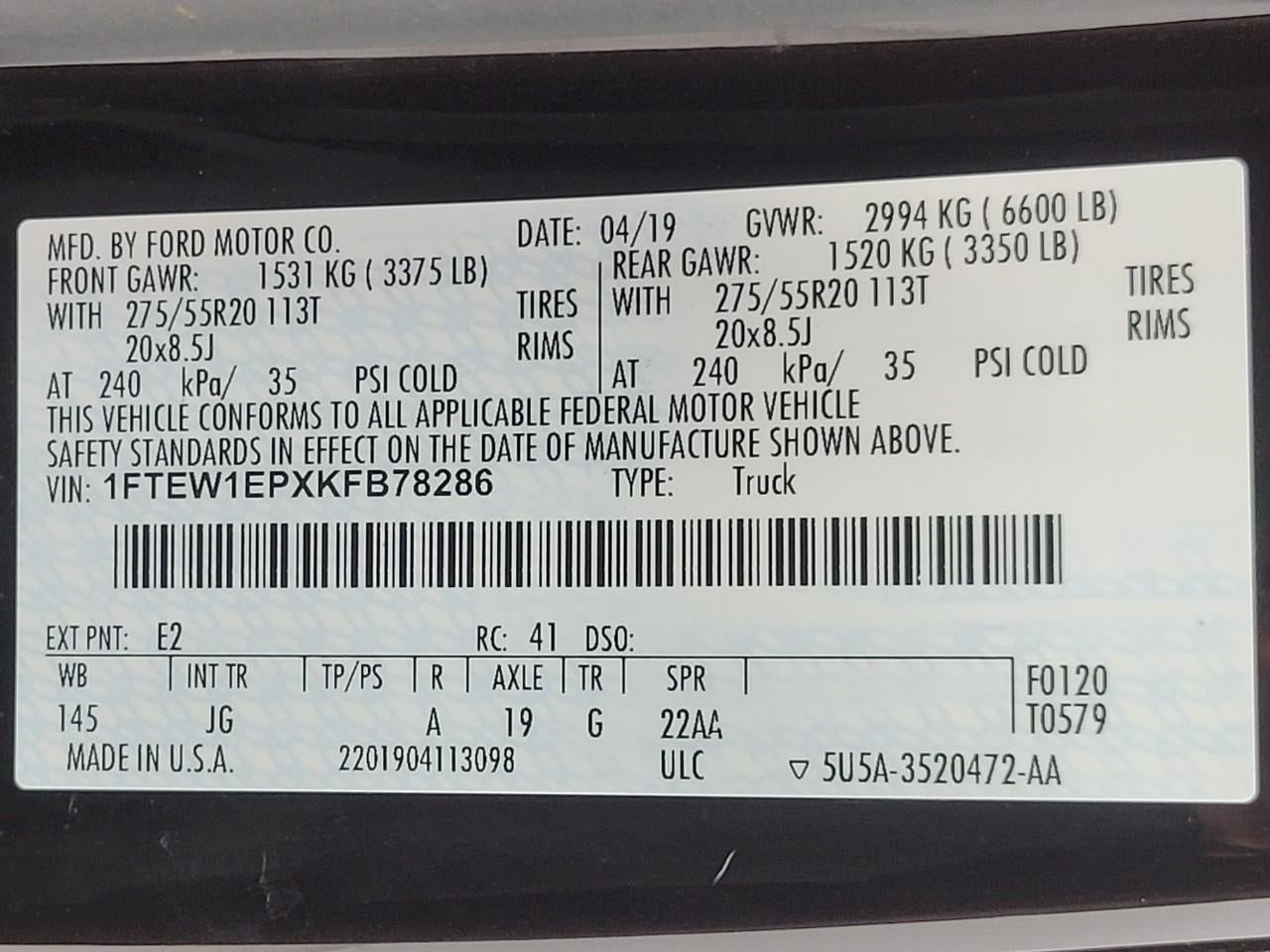 2019 Ford F-150 XL 4WD SuperCrew 5.5' Box