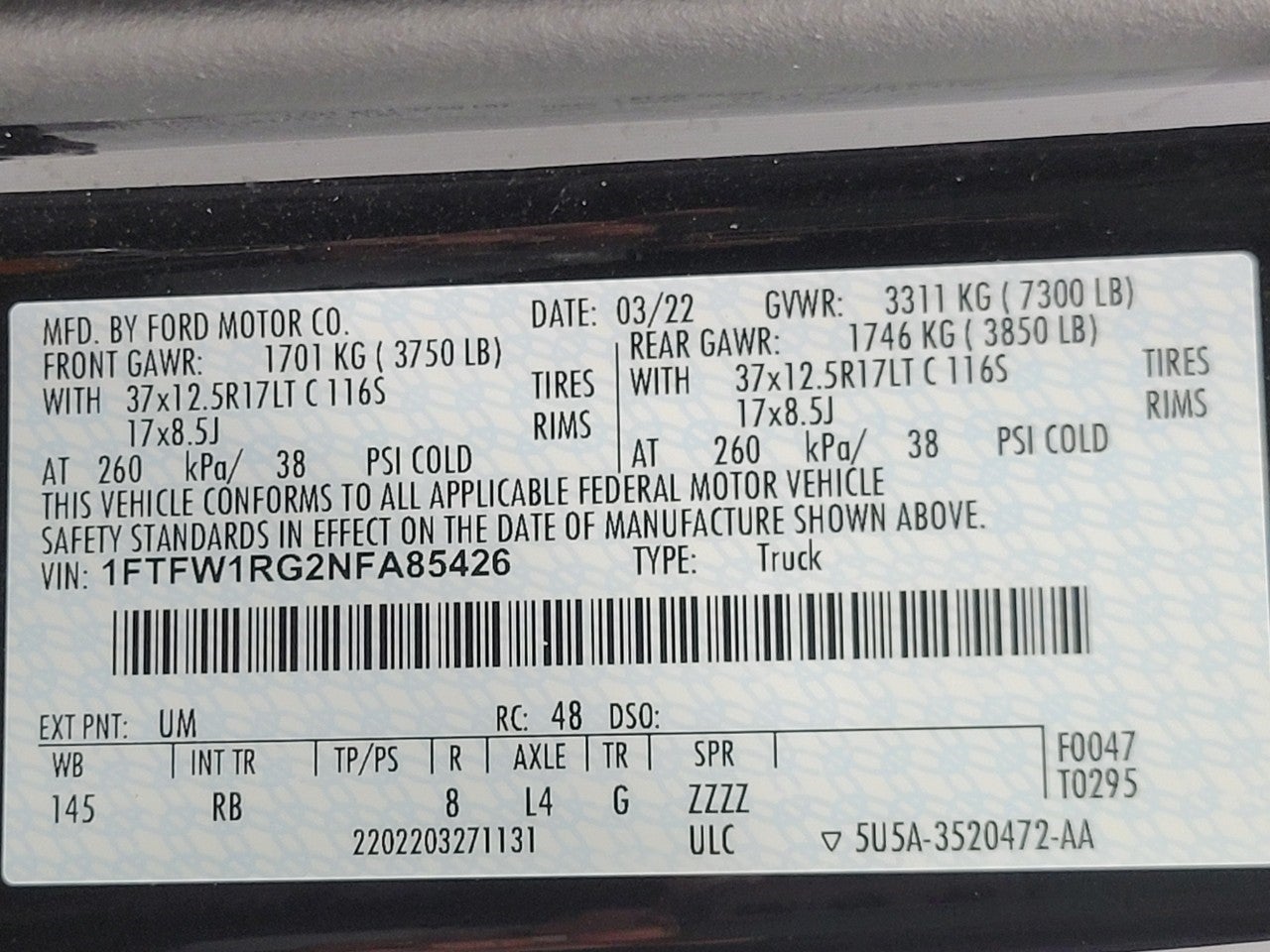 2022 Ford F-150 RAPTOR 4WD SUPERCREW 5.5' BOX ** 801A ** 37 PERFORMANCE PACKAGE ** MOONROOF & TAILGATE **