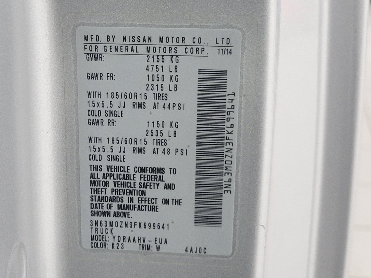 2015 Chevrolet City Express Cargo Van FWD 115 LT