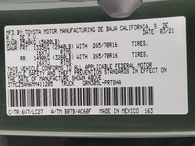 2021 Toyota Tacoma 4WD TRD Off Road Double Cab 5' Bed V6 AT