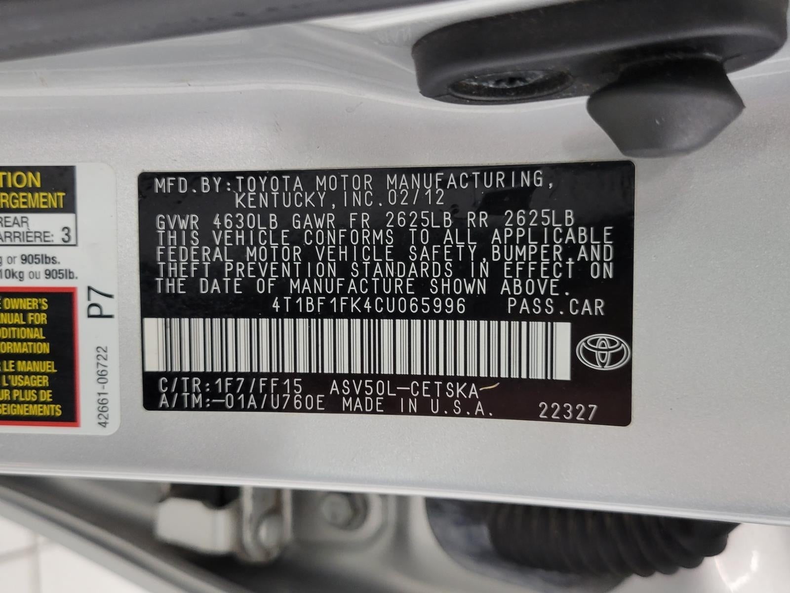 2012 Toyota Camry 4dr Sdn I4 Auto SE